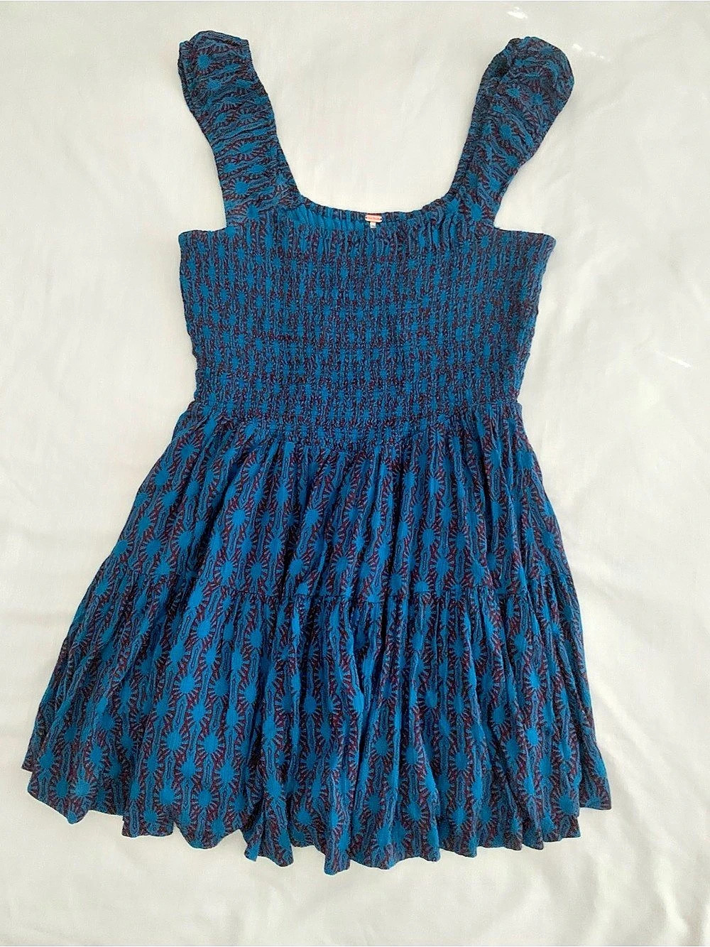 Free People Sweet Annie Mini Dress Teal Combo Floral Boho Size M
